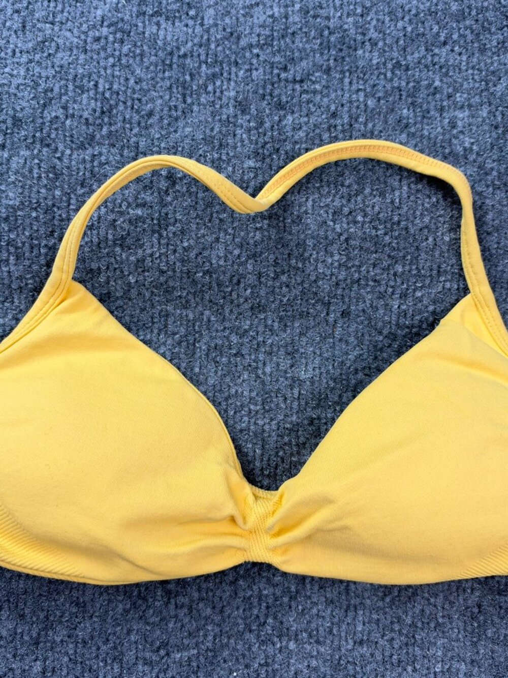 Seamless Halter Crop Bikini Top Yellow Size Small Padded Triangle Wireless Bra